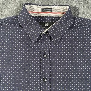 Buttercloth Icy Cotton Short Sleeve Button Shirt Mens M Stretch Fit Polka Dots
